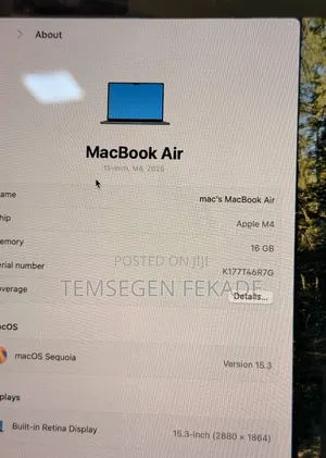 New Laptop Apple MacBook Air 2025 M4 16GB Apple M4 SSD 256GB