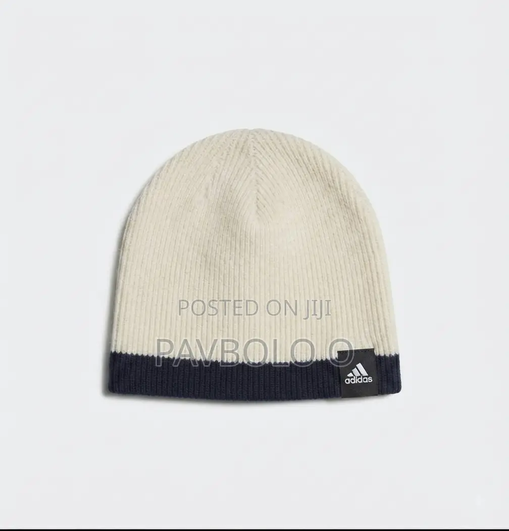Title: Adidas Ribbed Knit Beanie Hat With Contrast Trim (Tan/Blue)