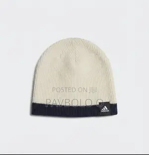 Title: Adidas Ribbed Knit Beanie Hat With Contrast Trim (Tan/Blue)