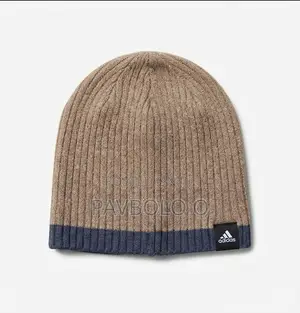 Title: Adidas Ribbed Knit Beanie Hat With Contrast Trim (Tan/Blue)