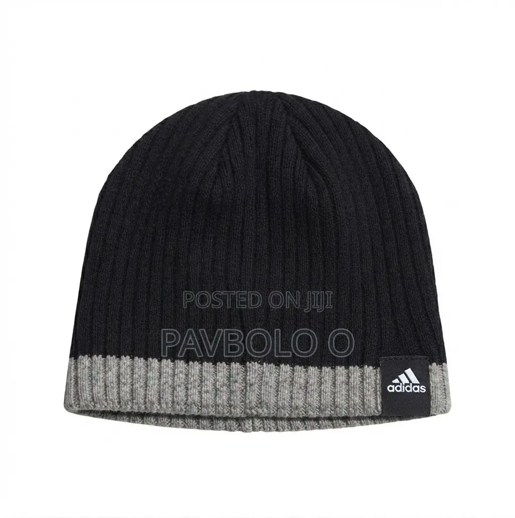 Title: Adidas Ribbed Knit Beanie Hat With Contrast Trim (Tan/Blue)