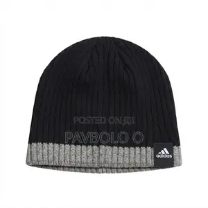 Title: Adidas Ribbed Knit Beanie Hat With Contrast Trim (Tan/Blue)