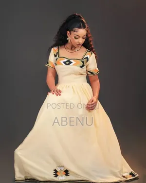 Elegant Cream Ethiopian Habesha Kemis With Traditional Embroidery