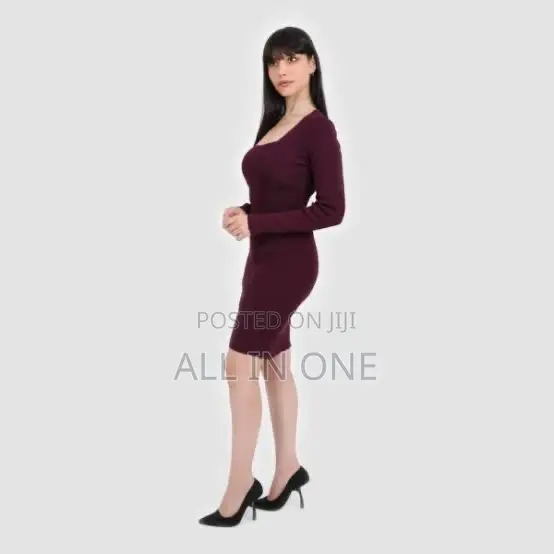Square Neck Long Sleeve Bodycon Mini Dress