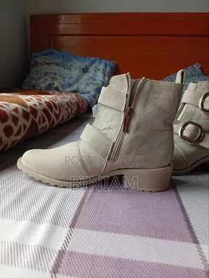 Anne Klein Nyla Double Buckle Beige Boots