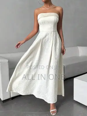 Elegant White Strapless Midi Dress