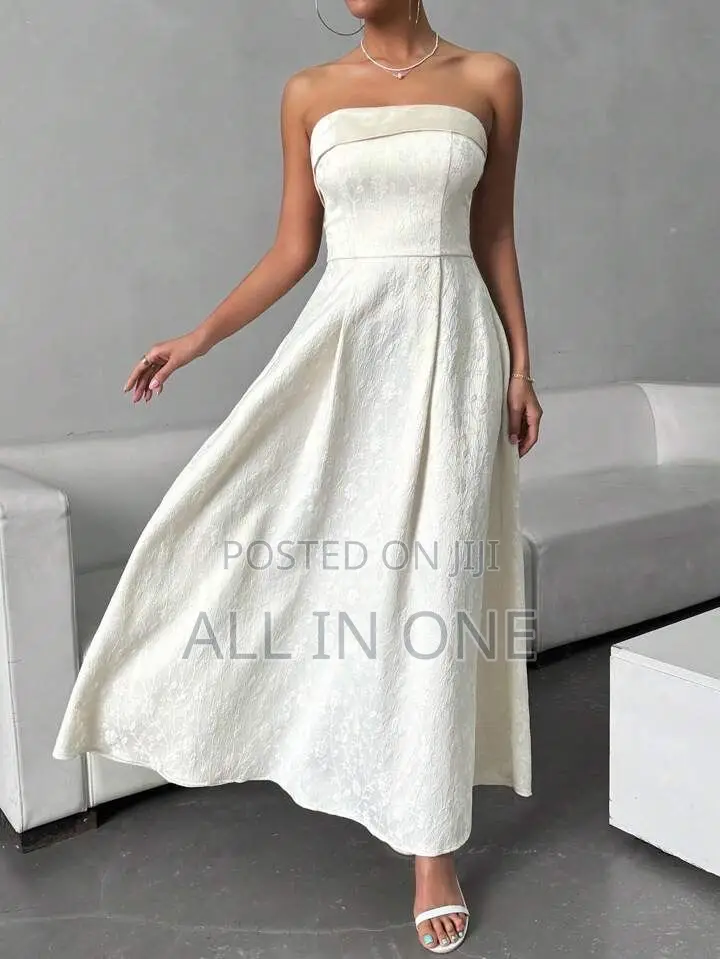 Elegant White Strapless Midi Dress