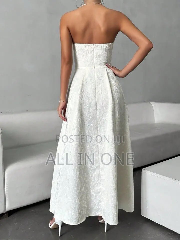 Elegant White Strapless Midi Dress