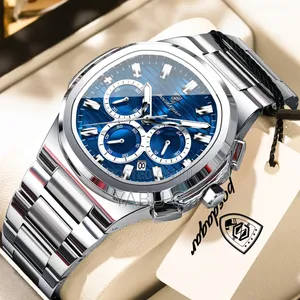 POEDAGAR Men's Stainless Steel Chronograph Wristwatch, Waterproof