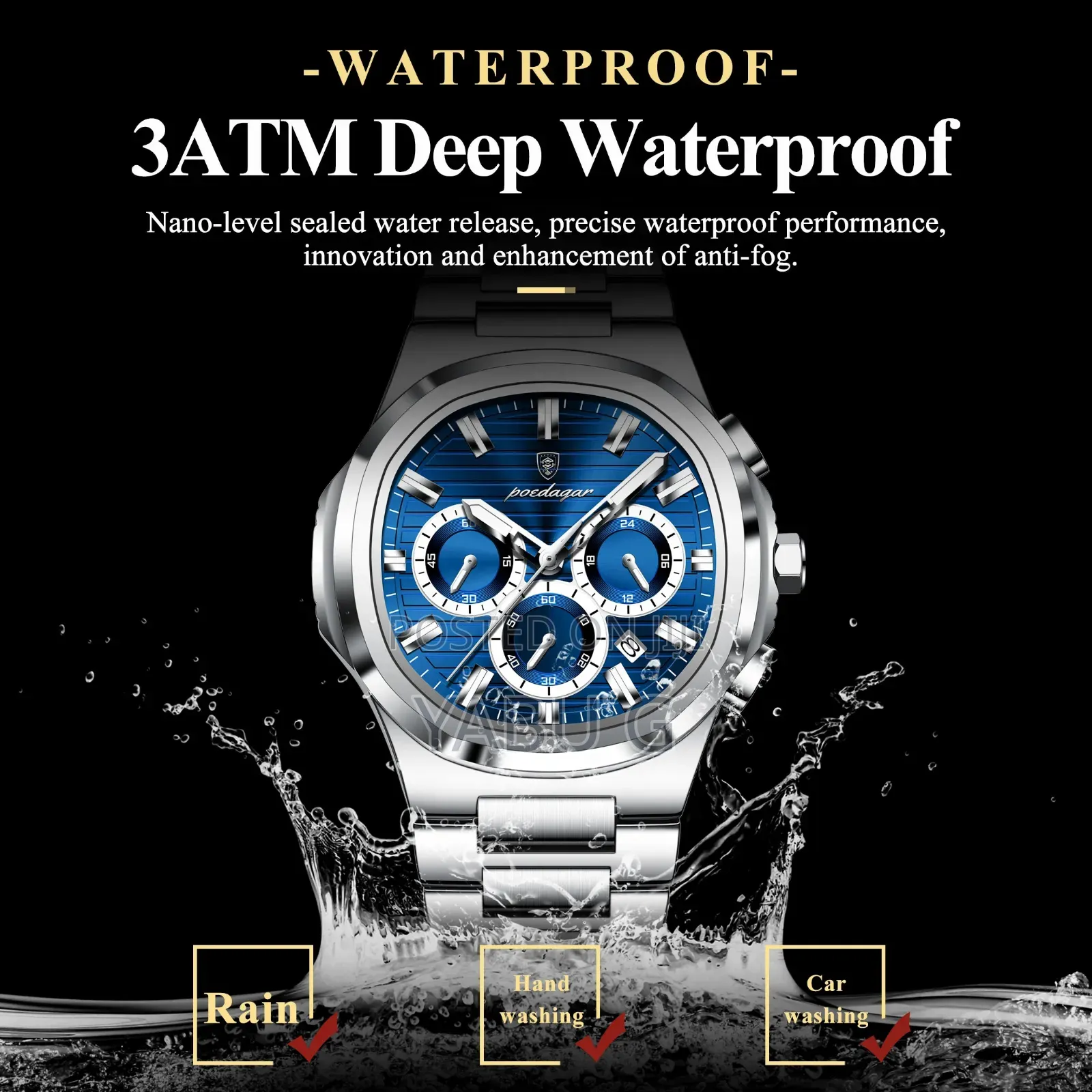 POEDAGAR Business Man Wristwatch Date Chronograph Waterproof