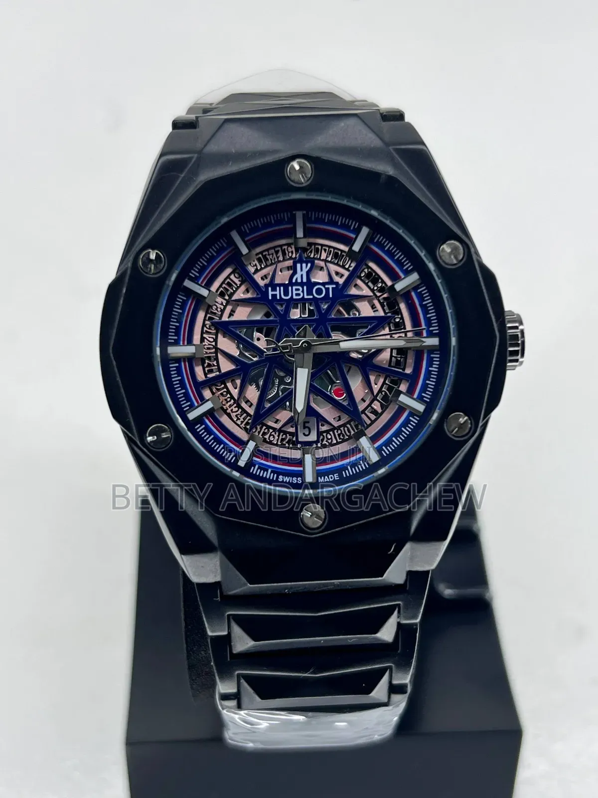 HUBLOT - SKELETONIZED COMPLEX DIAL(All-Black Blue Geometric Edition)
