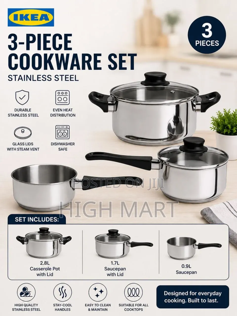 IKEA 3-Piece Stainless Steel Cookware