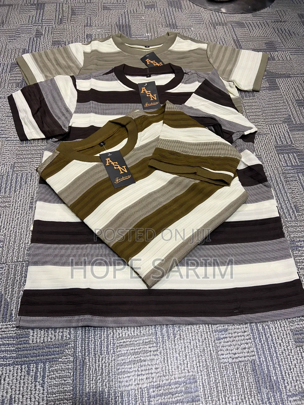ASN Fashion Textured Waffle-Knit Striped Tee