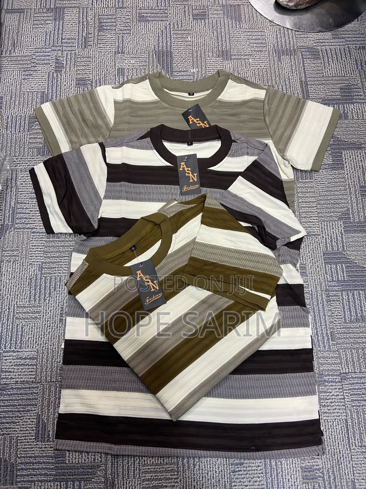 ASN Fashion Textured Waffle-Knit Striped Tee
