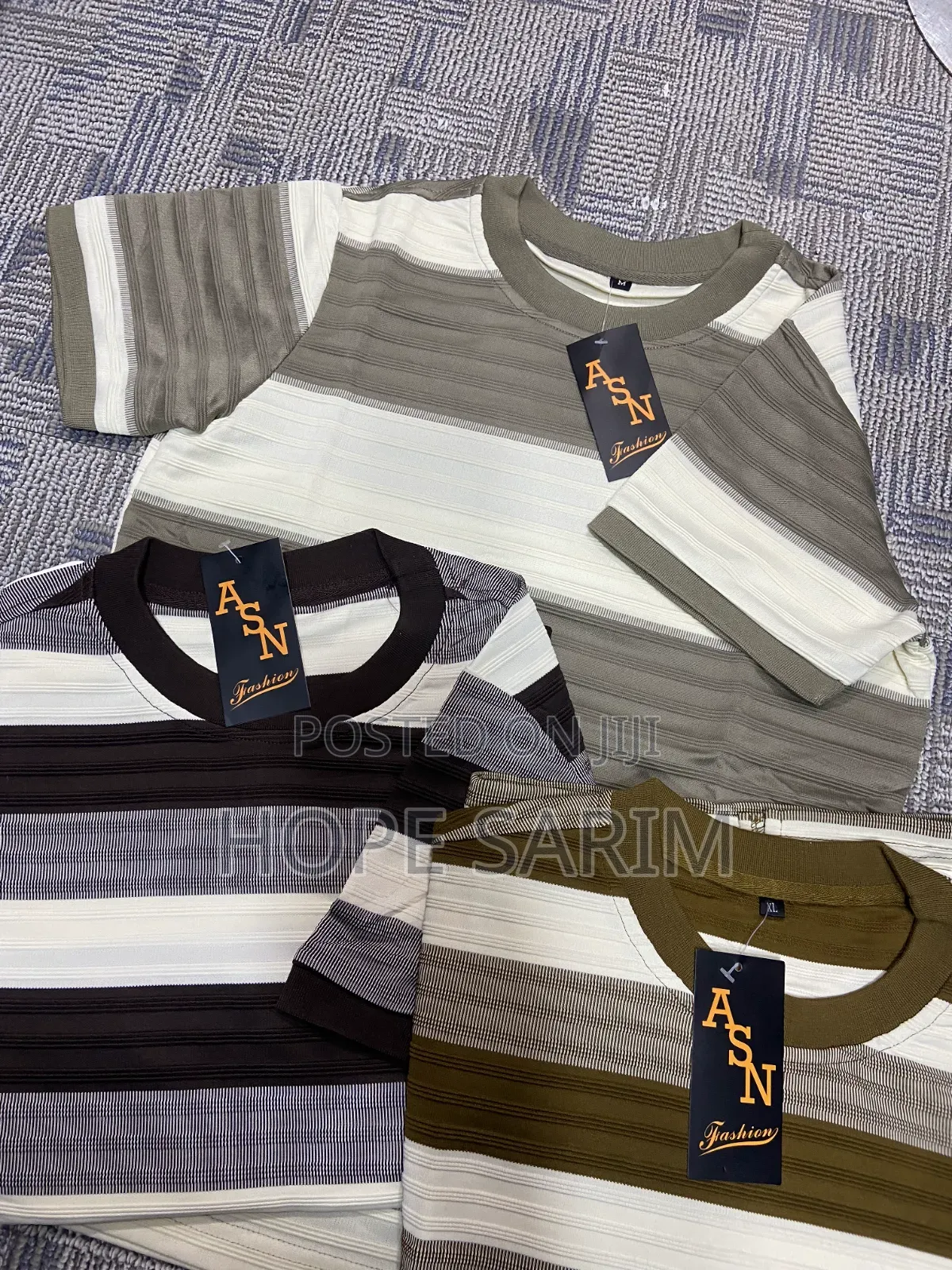 ASN Fashion Textured Waffle-Knit Striped Tee