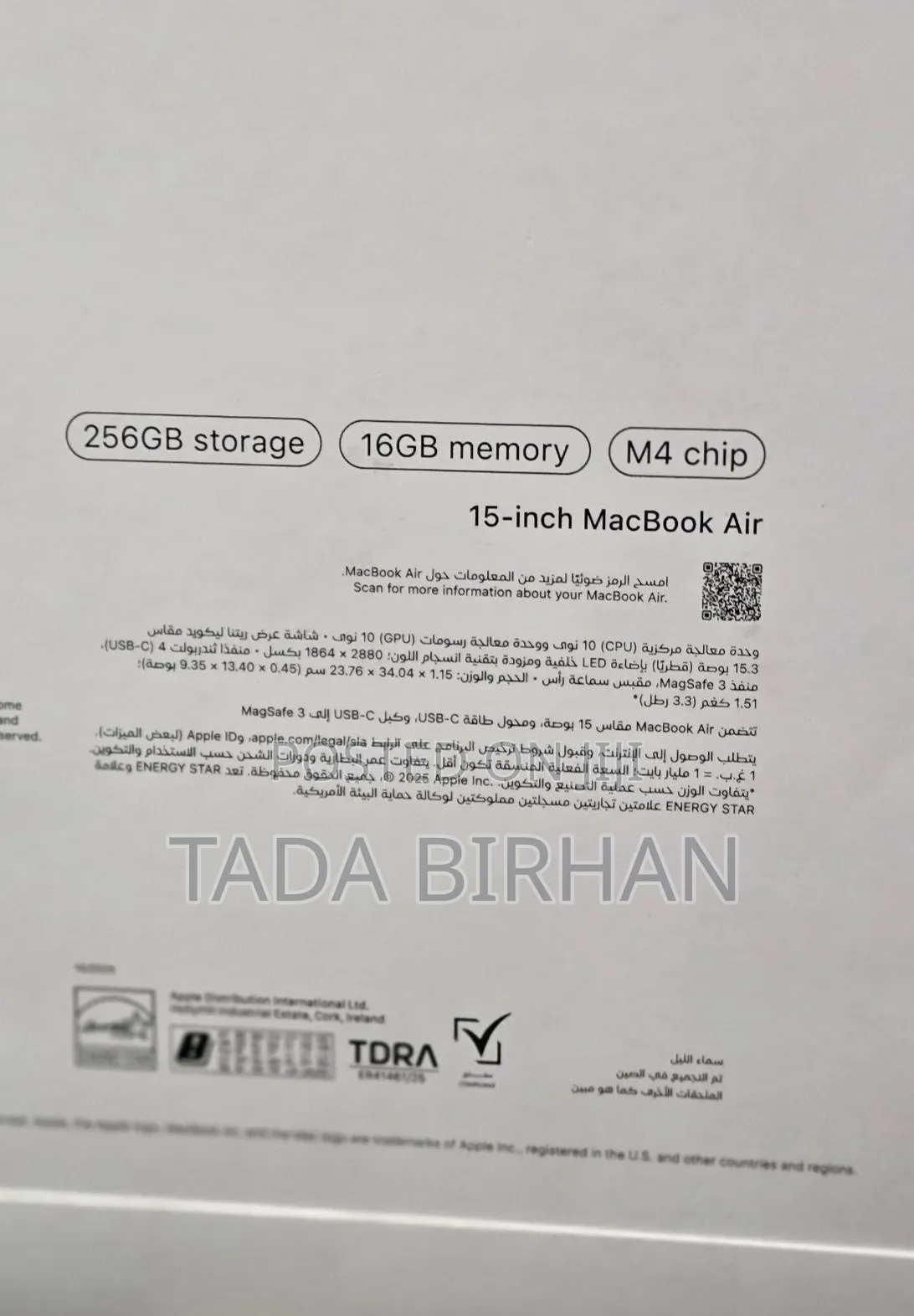 New Laptop Apple MacBook Air 2025 M4 16GB Apple M4 SSD 256GB