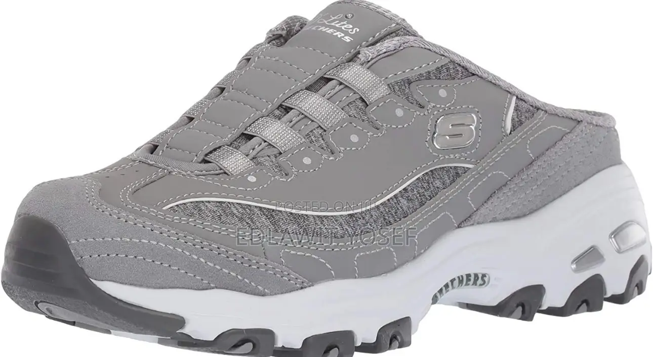 Skechers d'Lites Grey Slip-on Mule Sneakers - Air-Cooled Memory Foam
