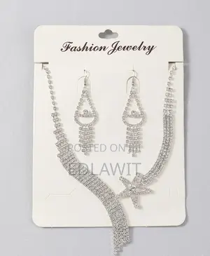 Silver Rhinestone Statement Necklace and Matching Drop Earrings Set