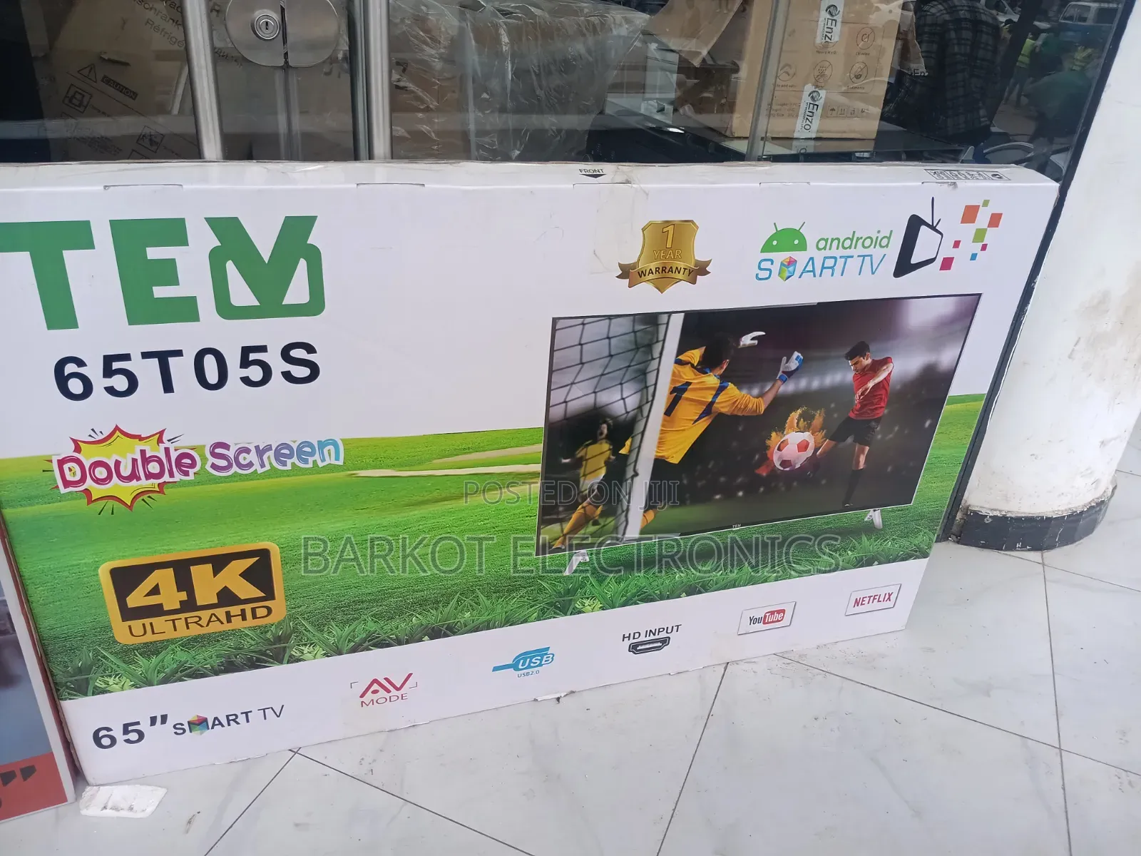 Tev Smart TV 65 Inch Andraid Doubel Gelass Secrin Adis 2026 Quality