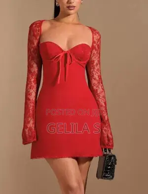 Long Sleeve Lace Color-Block Crew Neck Dress,Date, Casual Outfit