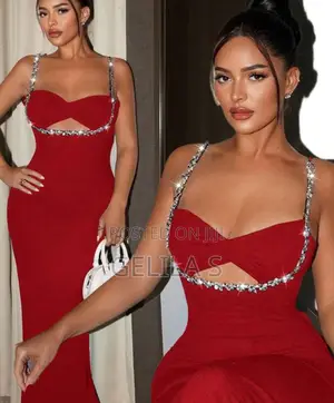 Women's Elegant Rhinestone Spaghetti Strap ,Occasional, Red Dress