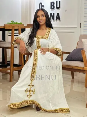 Elegant White Gold Ethiopian Habesha Kemis