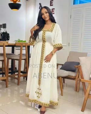 Elegant White Gold Ethiopian Habesha Kemis