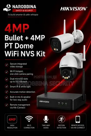 Hikvision 4MP Bullet + 4MP PT Dome WiFi NVS Kit,