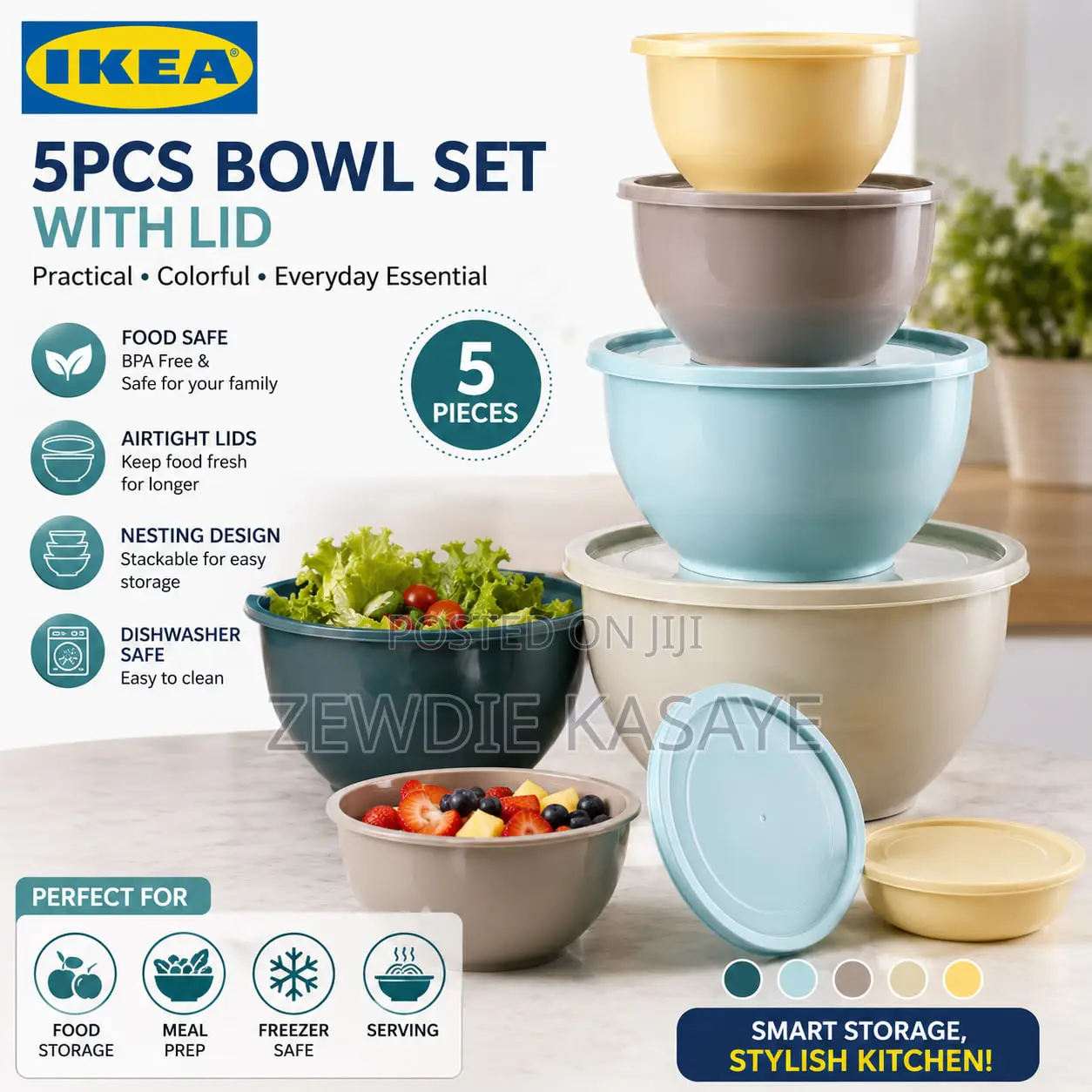 IKEA Bowl With Lid, Set of 5, Mixed Colours