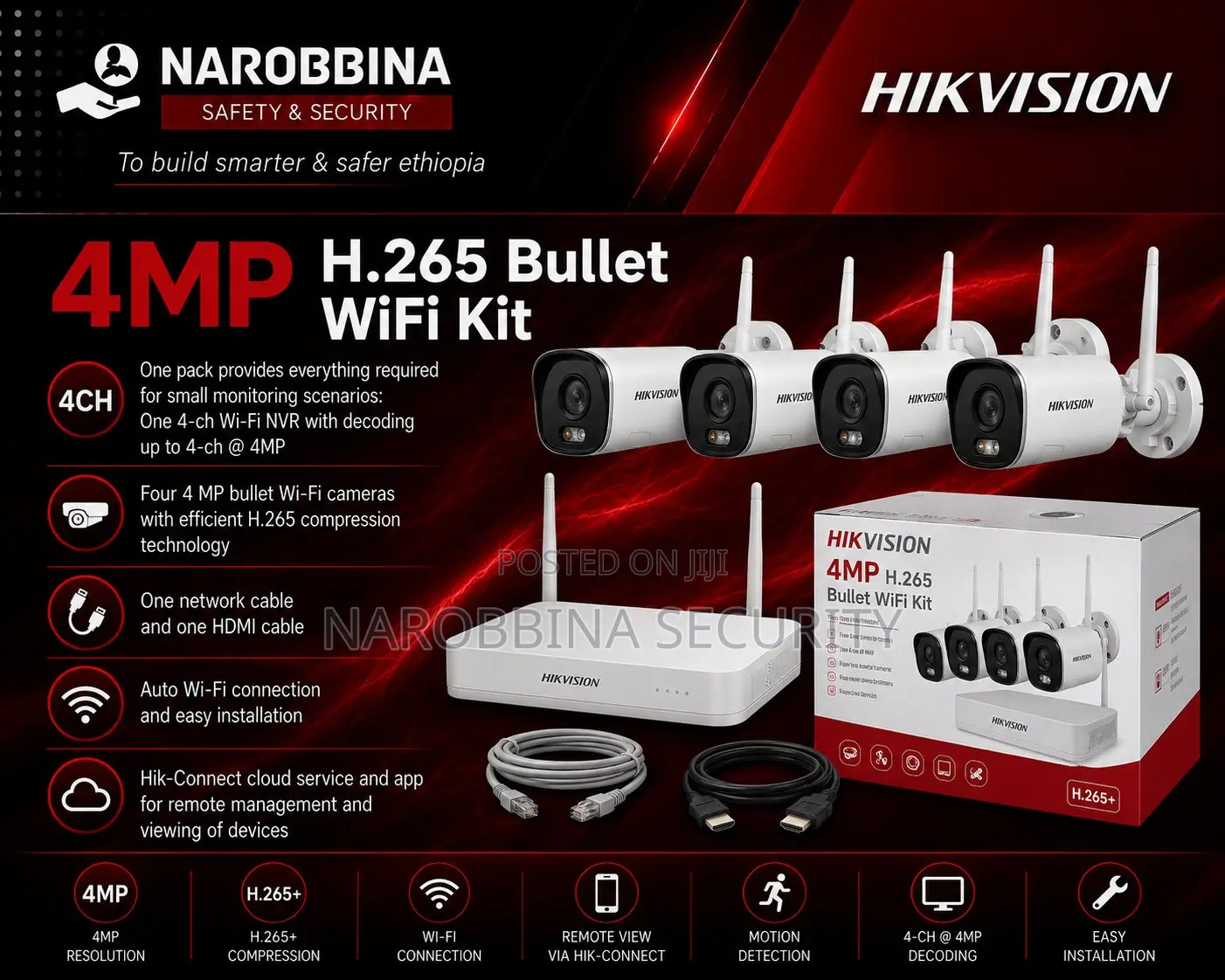 Hikvision 4MP H.265 4-Channel Bullet WiFi Security Camera Kit
