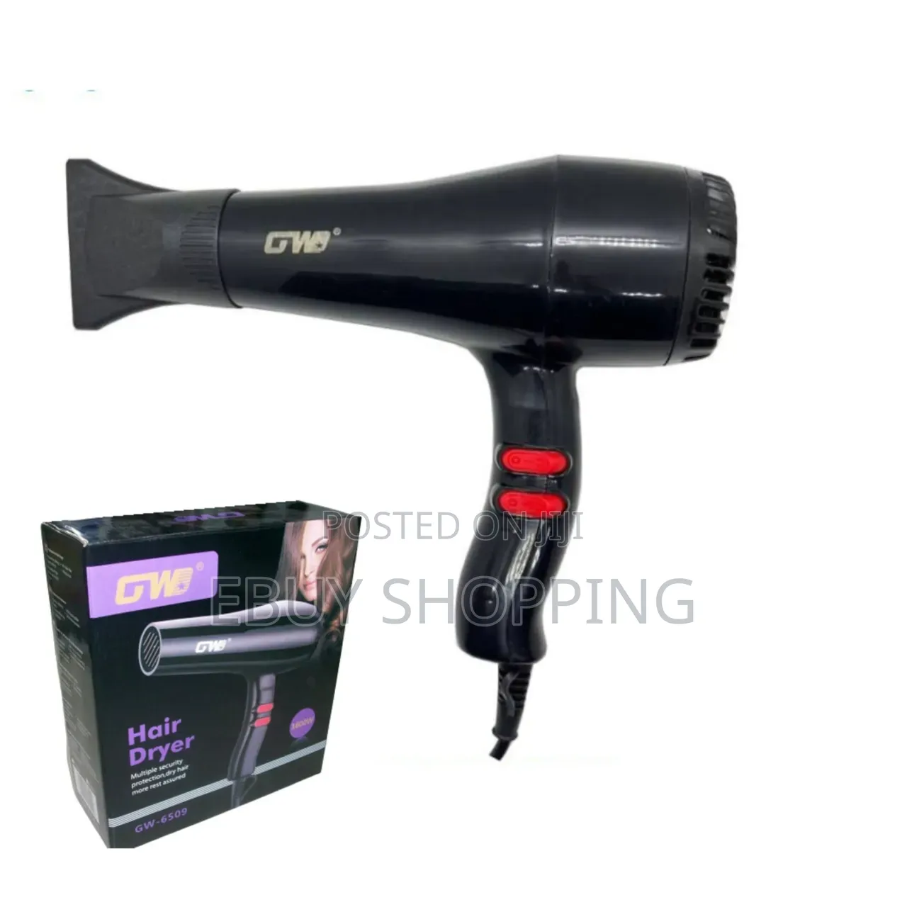 GW Professional GW-6509 1600W Hair Dryer With Dual Red Rocker Switches
