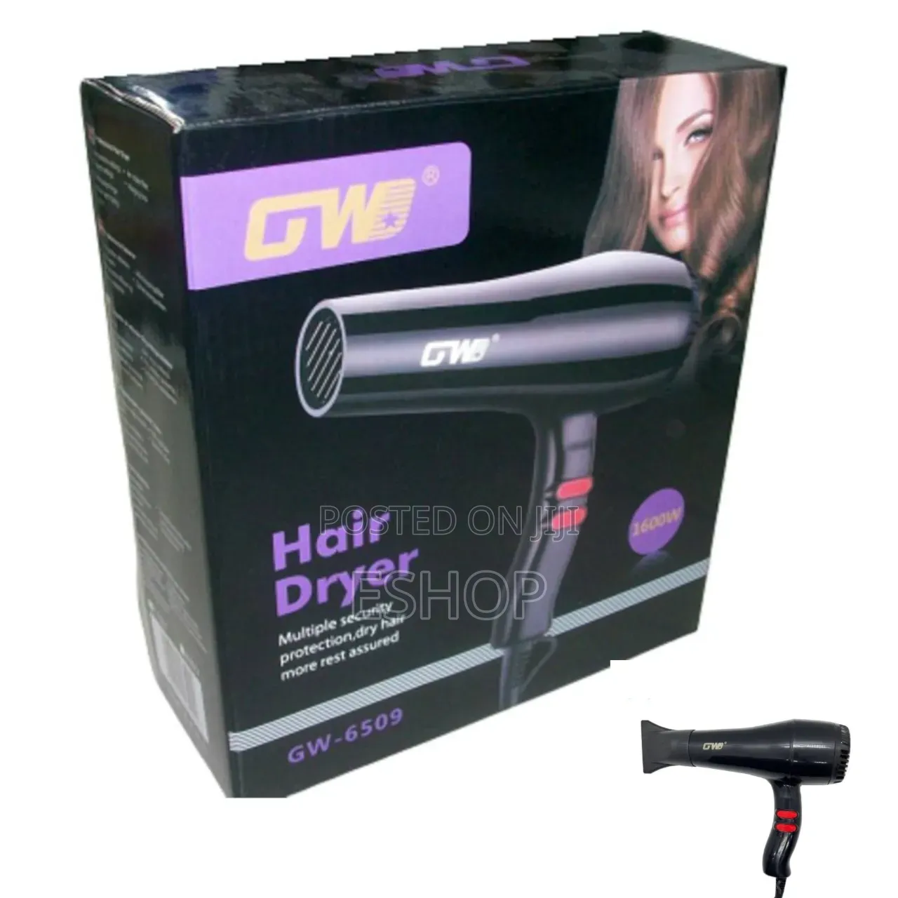 1600W Professional Hair Dryer, Dual Red Rocker Switches Nozzle