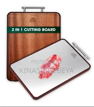 2in1 Double Sided Stainless Steel and Wooden Cutting Board