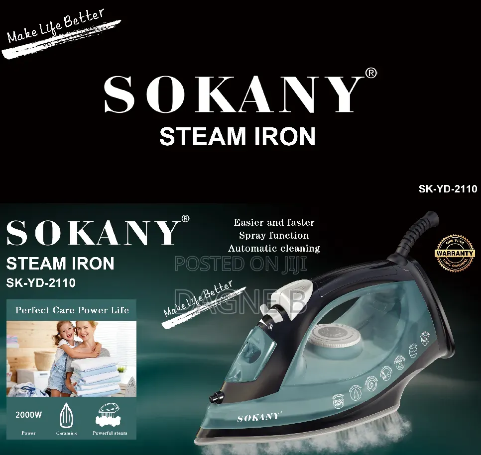 Sokany Iron Electric 2000W High Power Steamer Iron ሶካኒ ስቲም ካዉያ