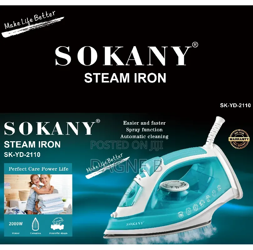 Sokany Iron Electric 2000W High Power Steamer Iron ሶካኒ ስቲም ካዉያ