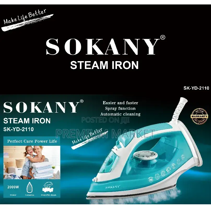 Sokany Iron Electric 2000W High Power Steamer Iron ሶካኒ ስቲም ካዉያ