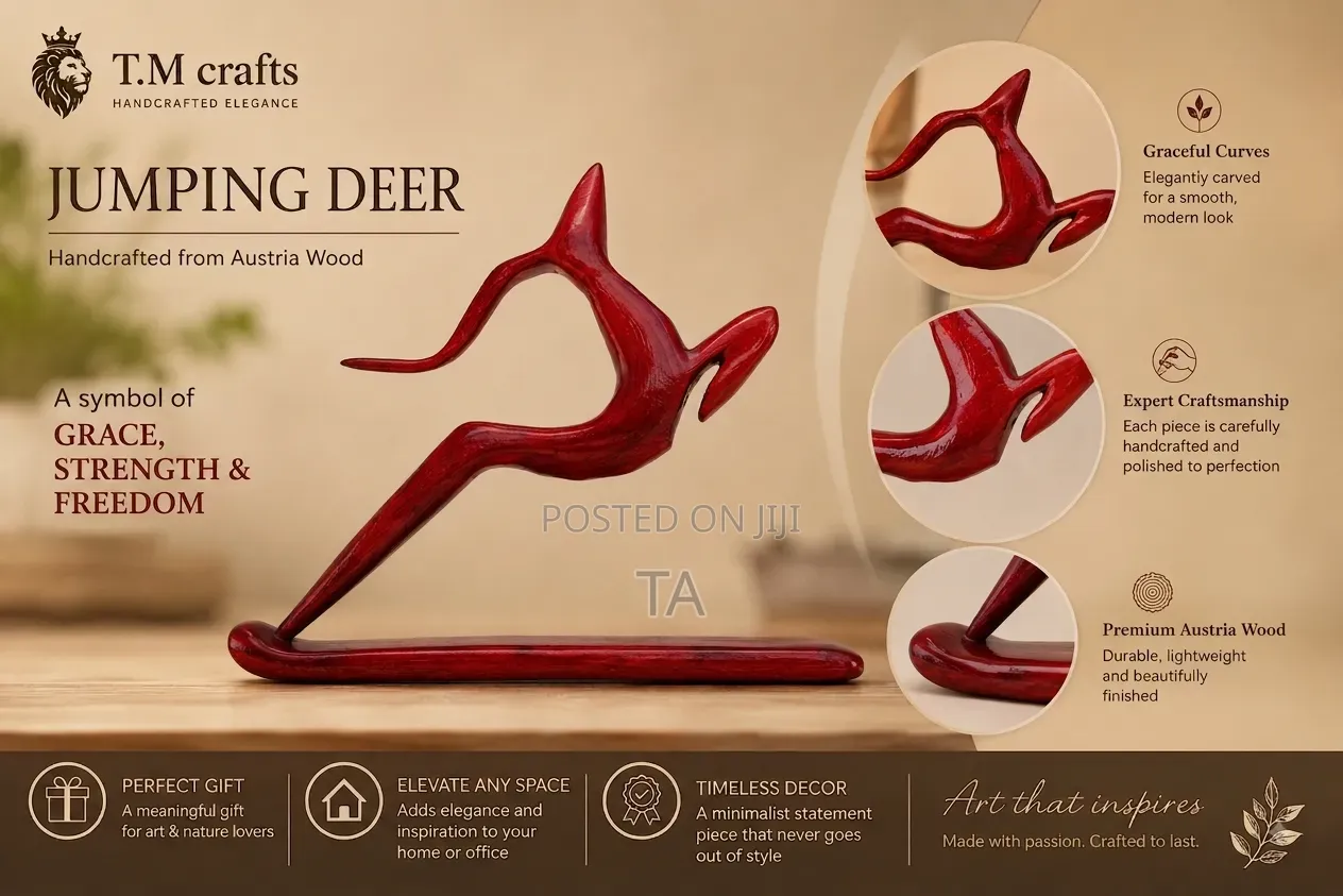 Jumping Deer – Handcrafted Wooden Sculpture