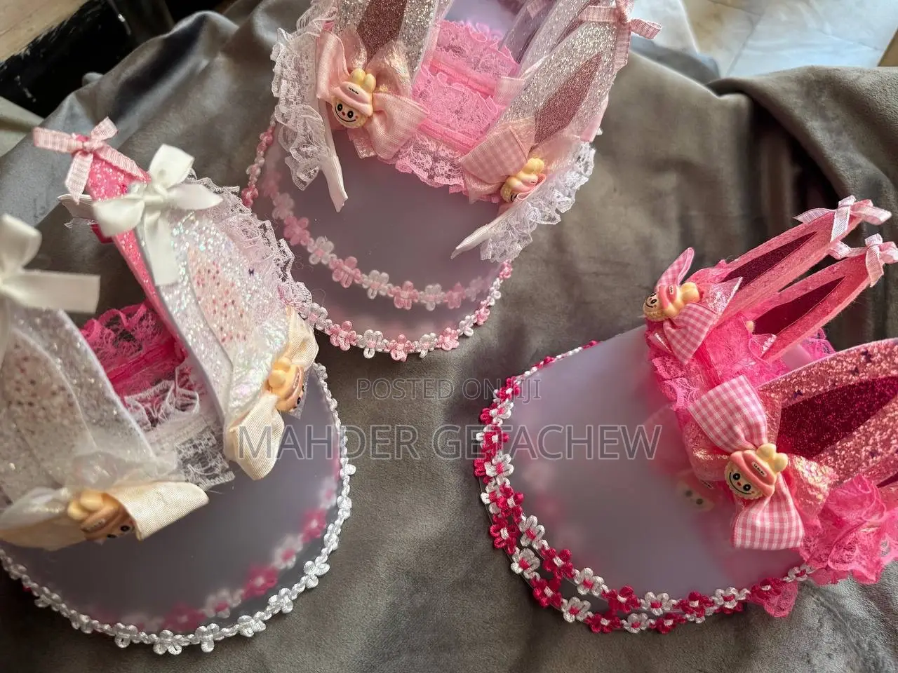 Pink White Party Hat Decoration Set