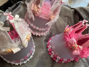 Pink White Party Hat Decoration Set
