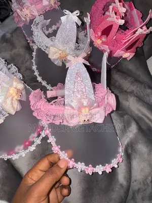 Pink White Party Hat Decoration Set
