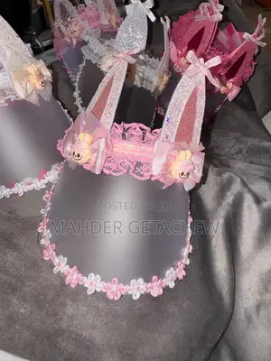 Pink White Party Hat Decoration Set