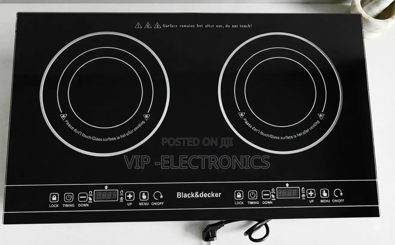 Black Decker Ceramic Stove Cooktop on Slate Countertop With Cookware