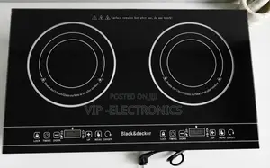 Black Decker Ceramic Stove Cooktop on Slate Countertop With Cookware