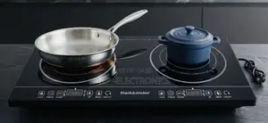 Black Decker Ceramic Stove Cooktop on Slate Countertop With Cookware