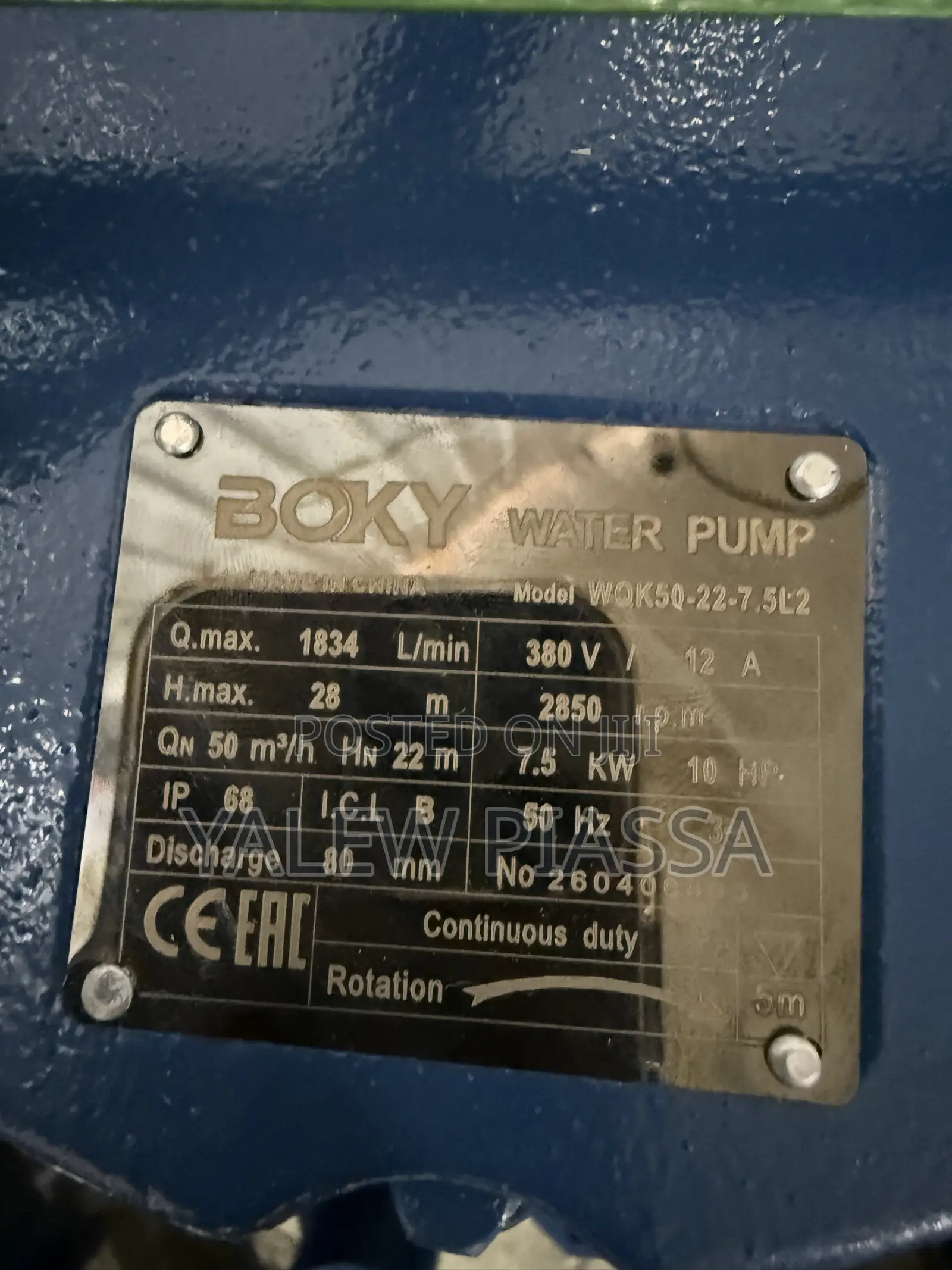 BOKY Water Pump (Model WQK50-22-7.5L2) Is a Heavy-
