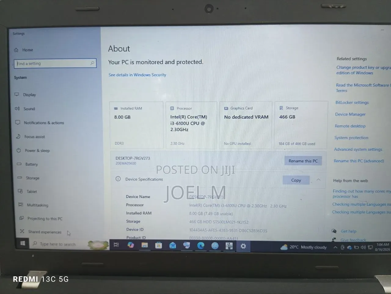 Laptop Lenovo ThinkPad E570 8GB Intel Core i3 HDD 500GB