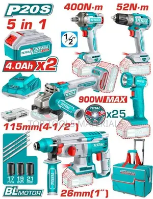 TOTAL 5 PCS Cordless Industrial Combo Kit (Model TCKLI20592 / TCKLI205