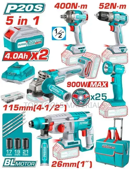 TOTAL 5 PCS Cordless Industrial Combo Kit (Model TCKLI20592 / TCKLI205