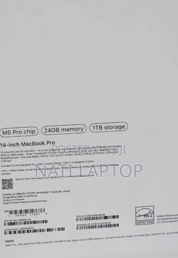 New Laptop Apple MacBook Pro 2025 M5 24GB Apple M5 Pro SSD 1T