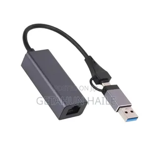 2 in 1 USB C USB a to Ethernet Adapter (1000Mbps Gigabit)